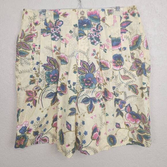Westbound Pants - Westbound Vintage Yellow Floral Linen Blend Shorts Size 18 (4369)